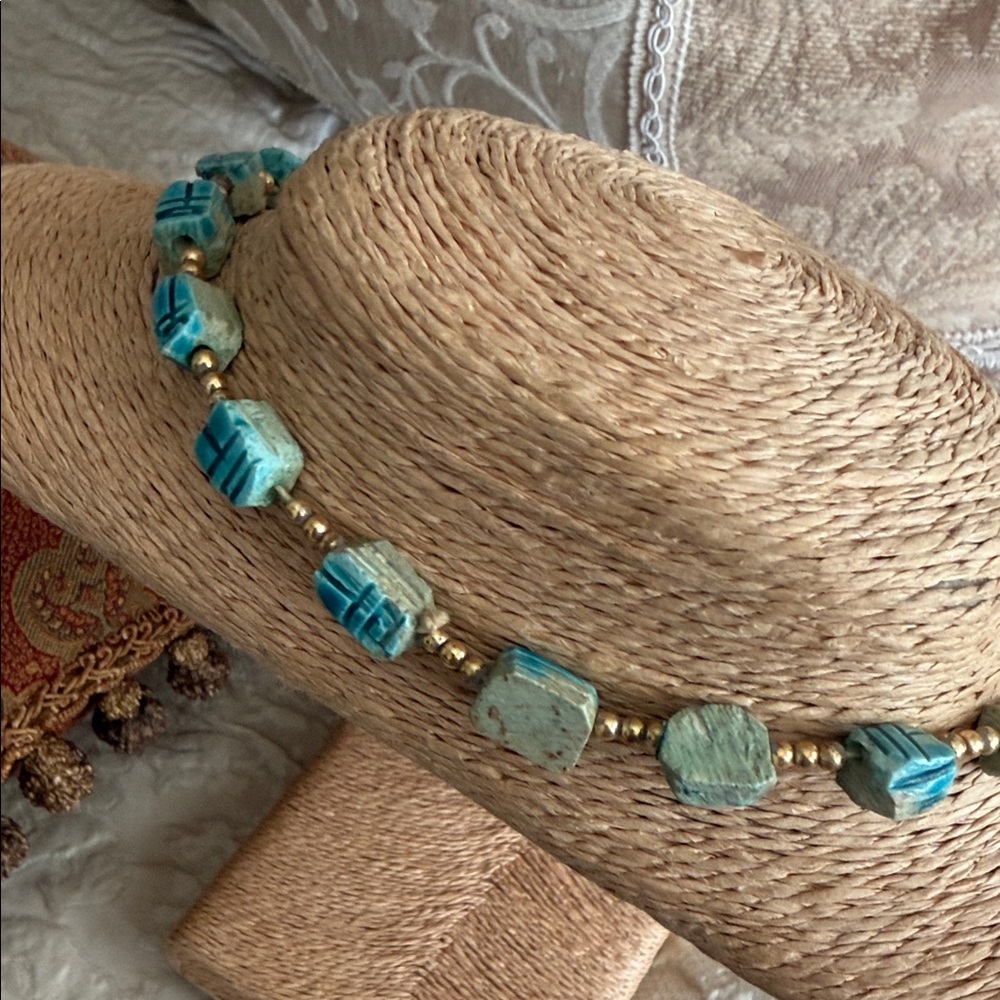 Turquoise scarab  and Silver Beaded Necklace - Picture 6 of 10